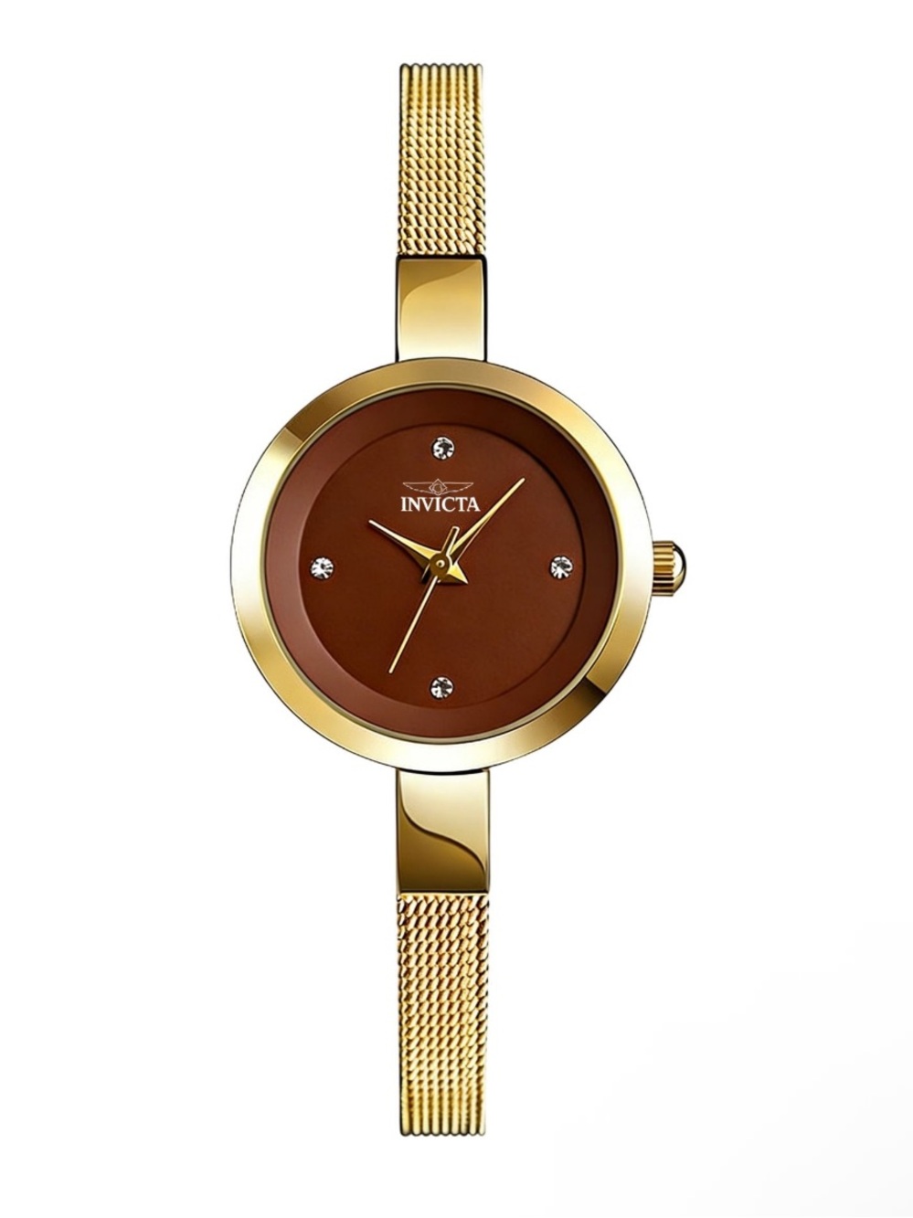 NEW Invicta Angel Lady 26mm Gold Tone Chocolate Brown Dial Mesh Band Watch 70294